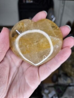 Golden Healer Heart Crystal Carving W/ Stand